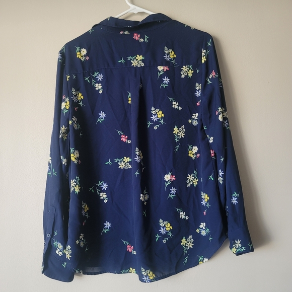 Banana Republic Classic Fit Floral Button Doen Top Size Medium Navy Blue - Picture 9 of 9